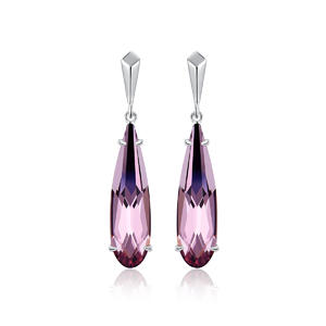 Exquisite Faceted Amethyst Swarovski Dangle Earrings 925 Silver Rhodium Plated 