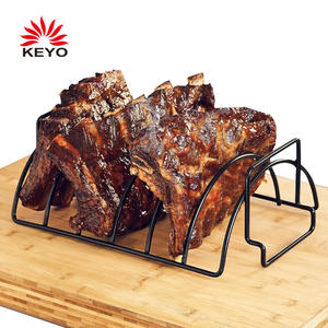 KY3623 Rib Holder 14 Inch Large Non-Stick Stainless Steel Reversible 6 BBQ Grill Rib Rack