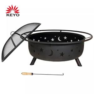 KY182 Black Moon Star Wood Burning Large Outdoor Steel BBQ Fire Bowl