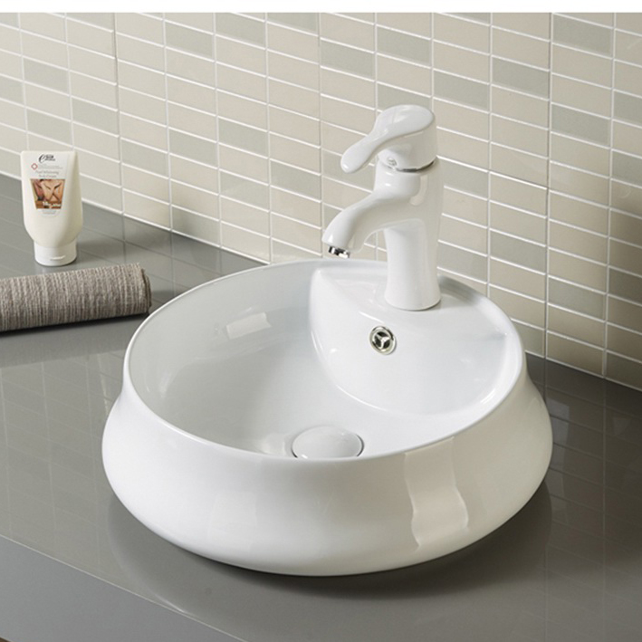 Round Bathroom Basin Hand Wash Sink With Faucet Hole