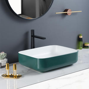 Above Counter Ceramic Vessel Wash Basin Green Bathroom Sink