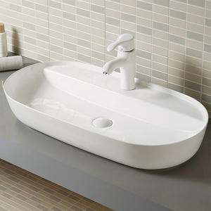 Large Lavatory White Vessel Bathroom Sink With Faucet Hole