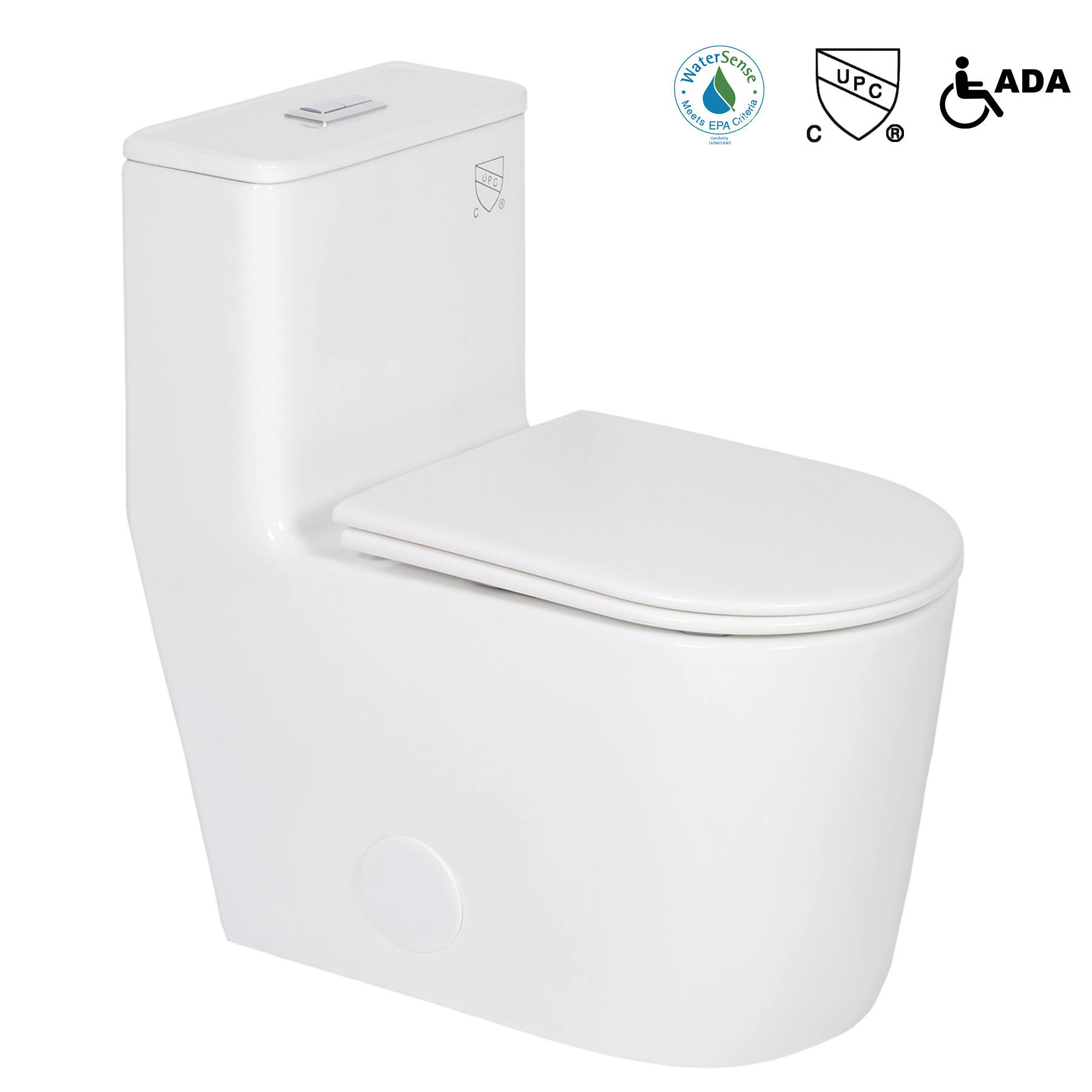 Water Sense Ceramic One Piece Elongated Toilet With Skirted Trapway