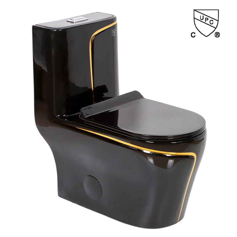 Popular Design Luxury Household Ceramic Gold Line Black Elongated Toilet