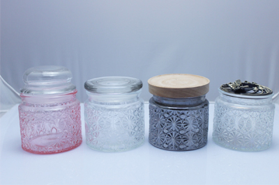 personnalisé Fancy qualité alimentaire carving clear pattern storage container candy cookie glass jar grossiste