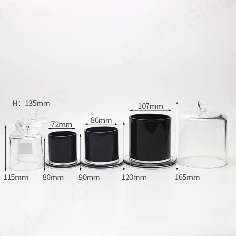 Échantillon gratuit Luxury Black Glass Dome Candle Holder Glass Cloche Jar Wholesale