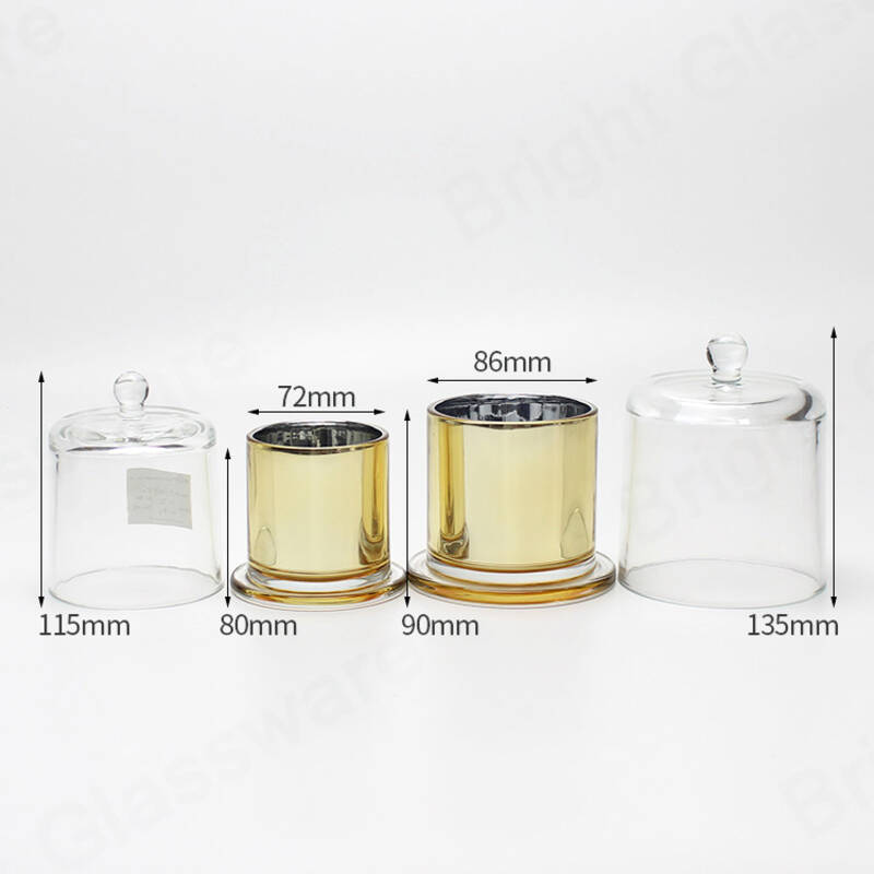 Tapa de cúpula de vidrio de vidrio de vela chapada en oro personalizada para la venta al por mayor