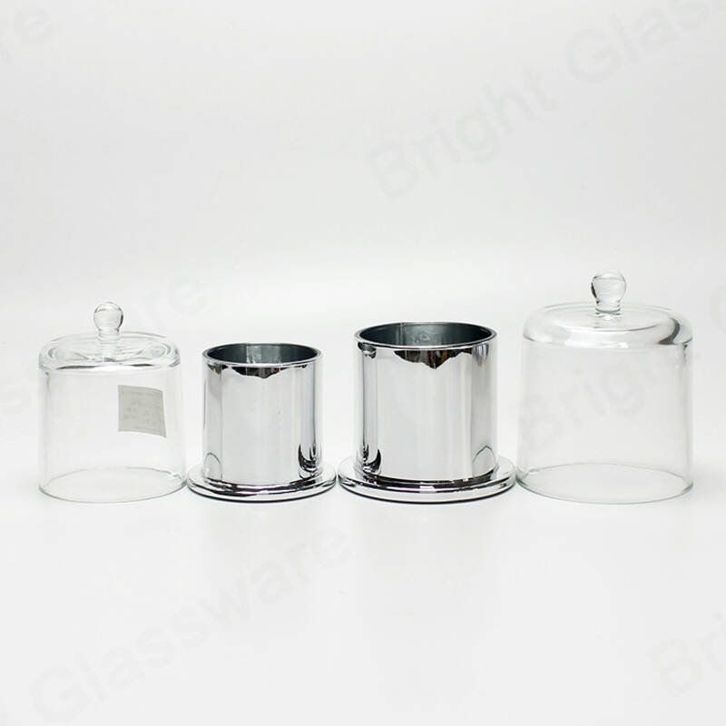 personnalisé Round Mercury Silver Domed Cover Glass Candle Holder Cloche Jar avec base en verre