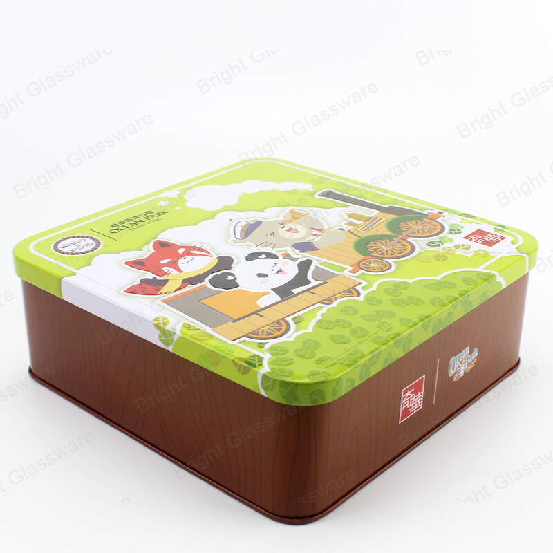 Square Printed Cartoon Christmas Cookie Tin Cadeaux Boîte d’emballage
