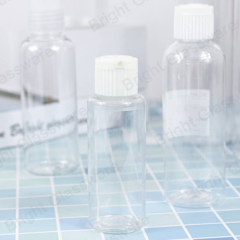 Botella de plástico cosmético transparente de 100 ml con tapa superior de disco fild prensa para champú aceite esencial cuidado de la piel crema