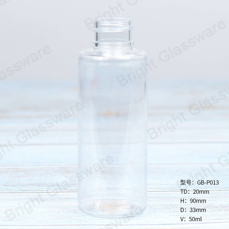 Botella de desinfectante de manos vacía de plástico de hombro plano transparente de 50 ml con tapa abatible