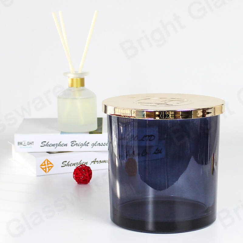 1500ml Grand gris rouge bleu 3 mèches bocaux en verre de bougie avec couvercles en métal doré pour la fabrication de bougies