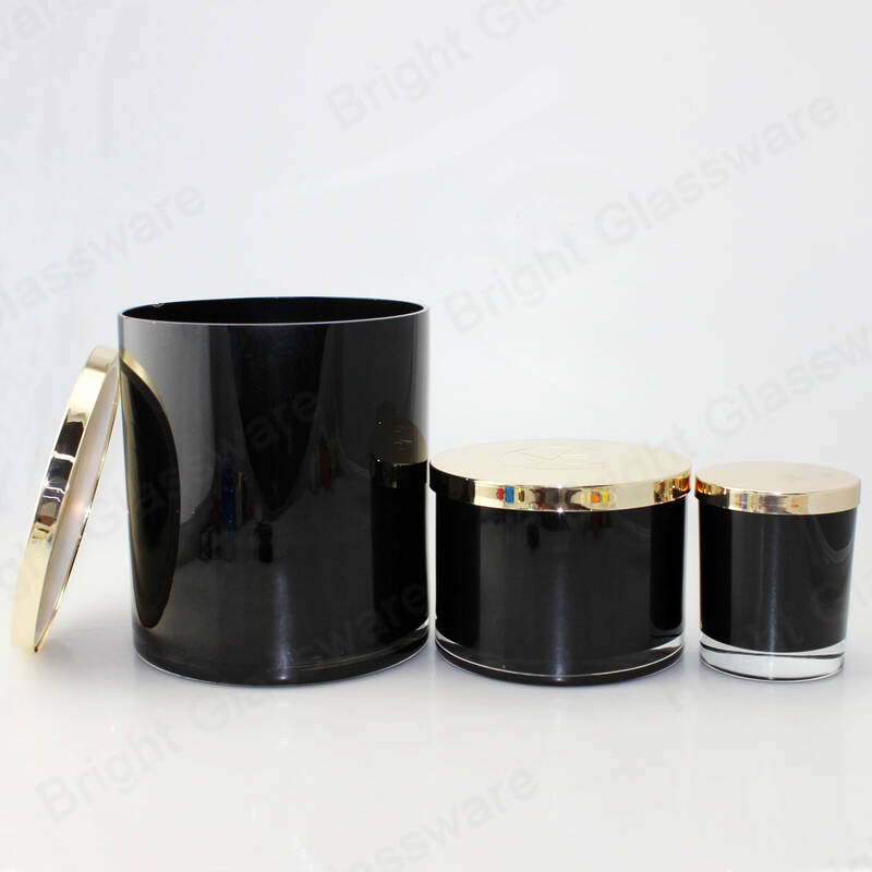 Custom negro vacío 90OZ 35OZ grandes candelabros de vidrio con tapa de metal para decoración navideña