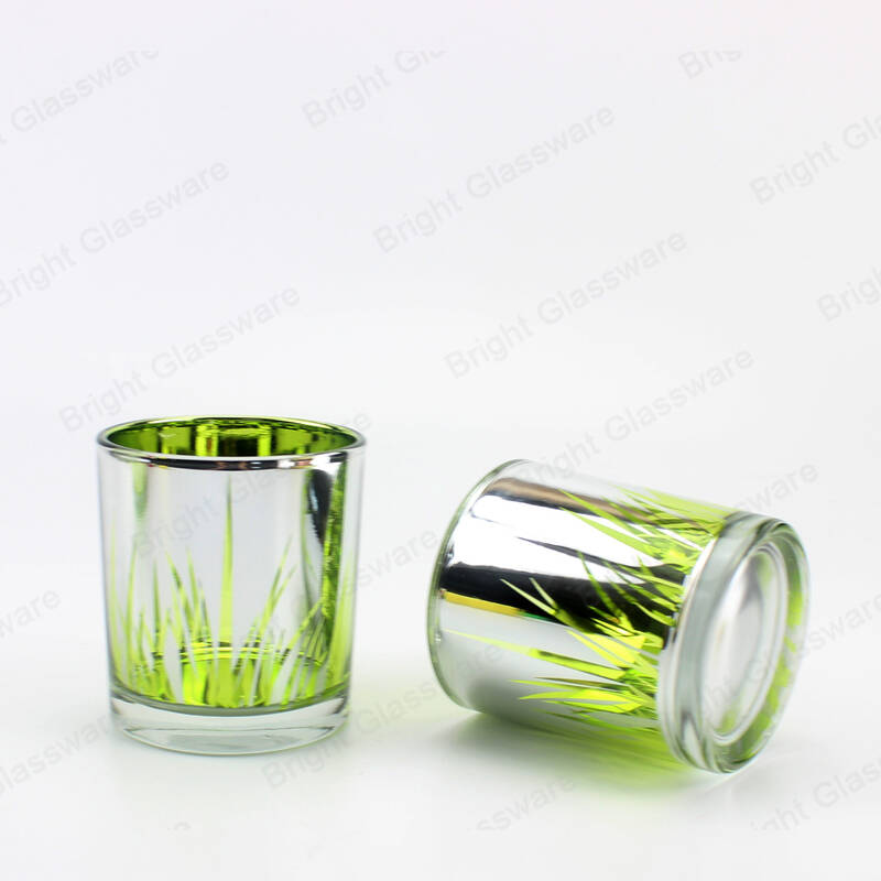 Plated Sliver Glass Candle Containers Cylinder Laser Engraved Candle Holder para centros de mesa de boda