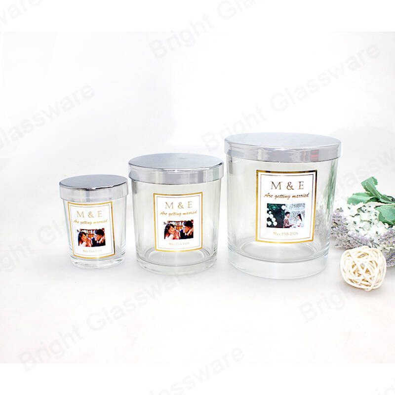 thick bottom empty scented candle holder clear glass candle jars with metal lids