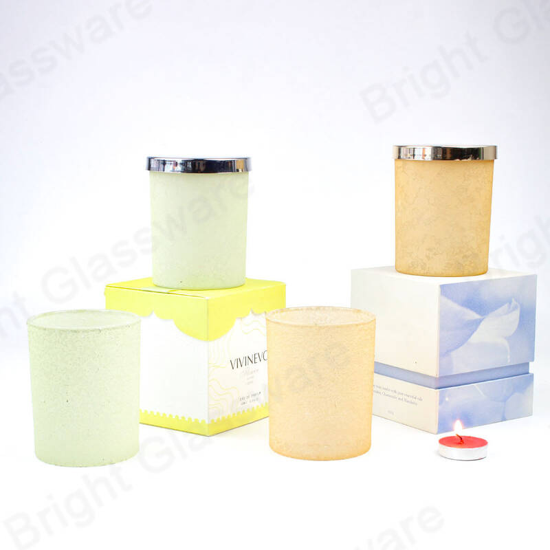 Nouveau design Frosted 8 oz vide de luxe de bougie en verre porte-pot avec couvercles en métal et boîte d’emballage cadeau