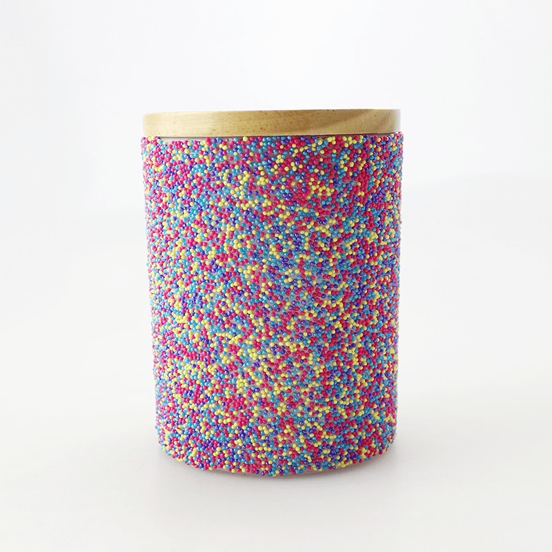 Pots de bougies en verre texturé en perle coloré faits à la main avec couvercles en bois en gros