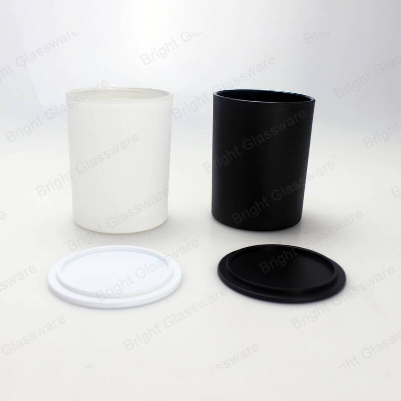 8oz y 15oz Vela de frasco de vidrio negro mate con tapa de vela de plástico para decoración del hogar