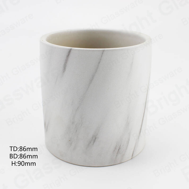 Custom Matte White Marble Ceramic Jar Cylinder Ceramic Candle holder