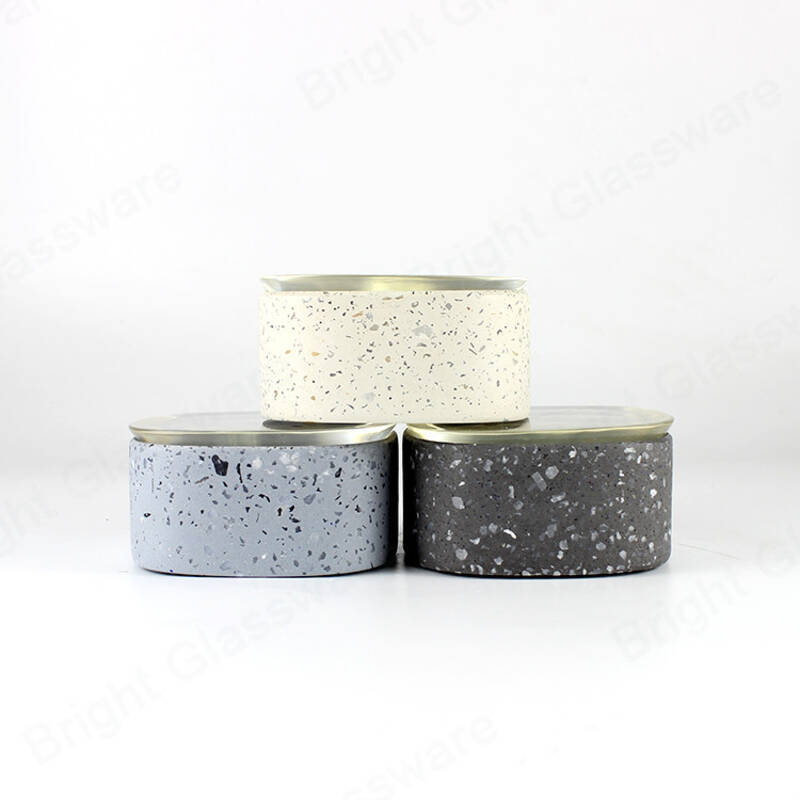 Copeaux de pierre carrée Béton Ciment Bougie Conteneur Terrazzo Bougie Pot avec Couvercle
