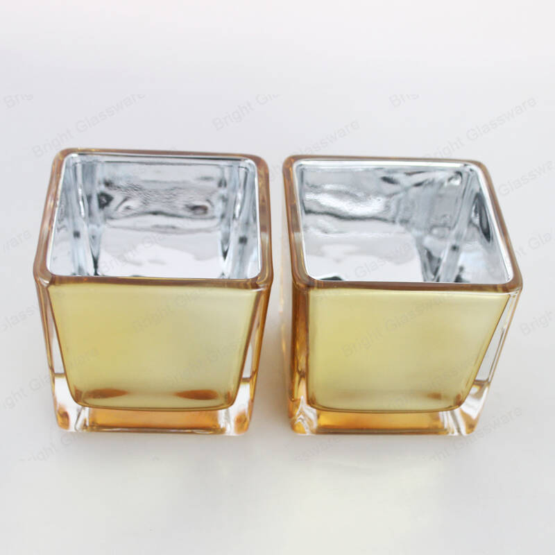 Verre d’or galvanisé Votive Bougies Pots Square Cube Récipient en verre