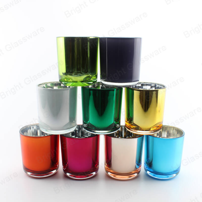 Custom colorido jarro de vela de vidrio galvanizado con tapa de metal / madera al por mayor