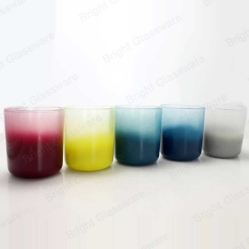 15 oz de vidrio redondo en forma de jarra de vela de vidrio rociando el soporte de la vela de vidrio de color