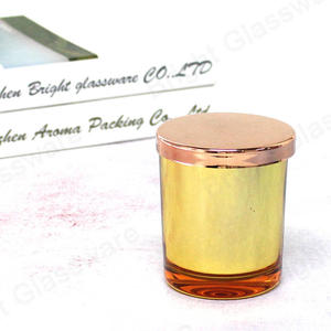 Frasco de vela de vidrio vacío redondo personalizado con tapa de oro rosa al por mayor