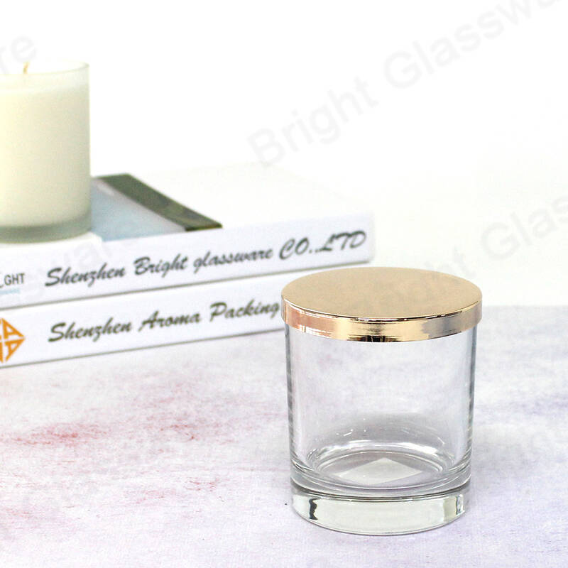 Al por mayor frascos de velas de vidrio transparente con tapas de oro para la decoración del hogar