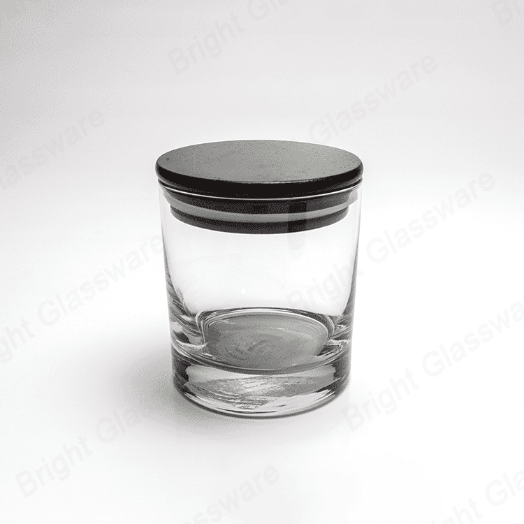 Frasco de vidrio portavelas de alta calidad con tapa de madera negra anillo de silicona sellado al por mayor