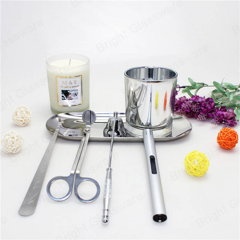 5 piezas accesorios para el hogar recortadora de mecha de plata juego de herramientas de vela de acero inoxidable cucharón de bandeja de regalo snuffer cuidado moderno