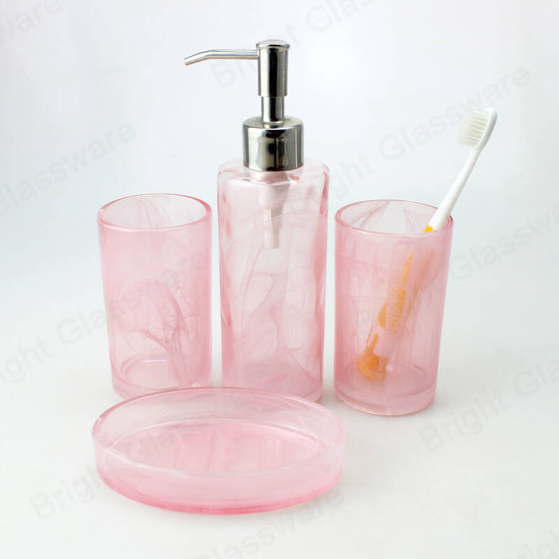 ファンシー3ピースピンクのバスルームアクセサリーセットローションディスペンサー、歯ブラシホルダー、石鹸皿卸売
