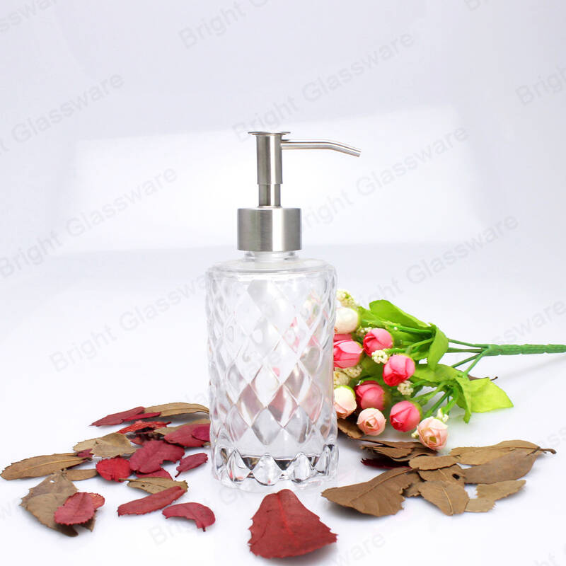 Luxury Shower Gel Glass Bottle Flat Shoulder Glass Hand Wash Bottle con bomba dispensadora