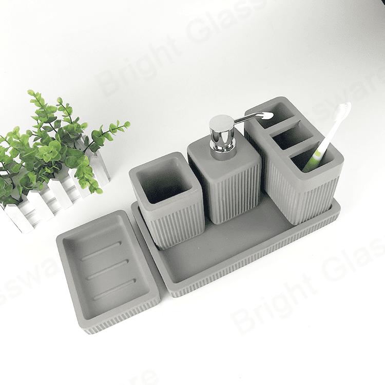Роскошные новые современные аксессуары для ванной комнаты в индустриальном стиле из бетона, цемента, серого цвета, 5 штук