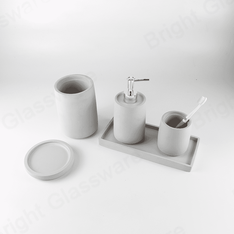 nature ciment moderne Chine accessoires de salle de bain ensembles savon en béton plat et plateau de bain distributeur de savon, porte-brosse à dents, porte-brosse de toilette