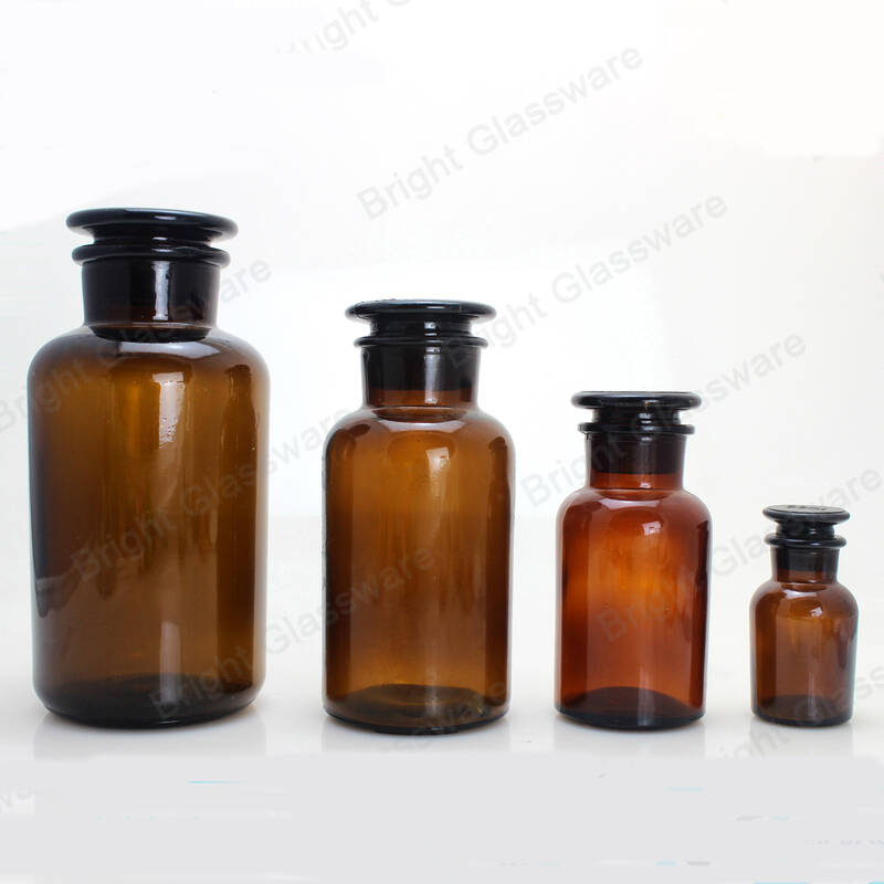 Venta al por mayor Botica de vidrio farmacia botella de boca ancha de color ámbar botellas de reactivos