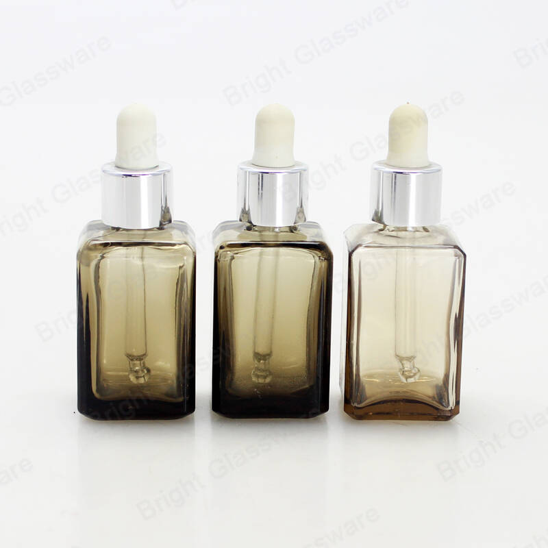 Smoky Gray Cosmetic Eye Face Glass Dropper Bottle Square Essential Oil Glass Bottle