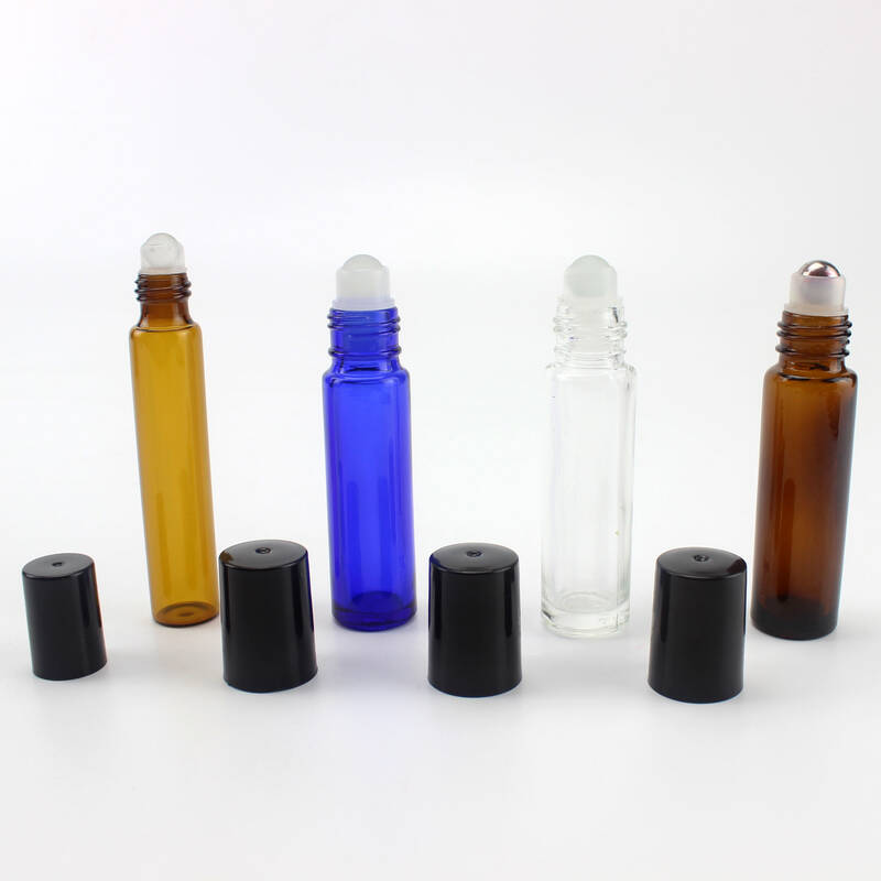 Bouteilles d’huile essentielle en verre coloré Roll-on 10ml Bouteilles à rouleaux en verre avec billes à rouleaux en acier inoxydable en gros