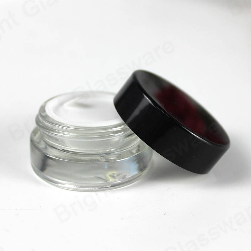 Mini 5g Emballage écologique Crème pour les yeux Récipient Pots cosmétiques en verre transparent avec couvercle noir