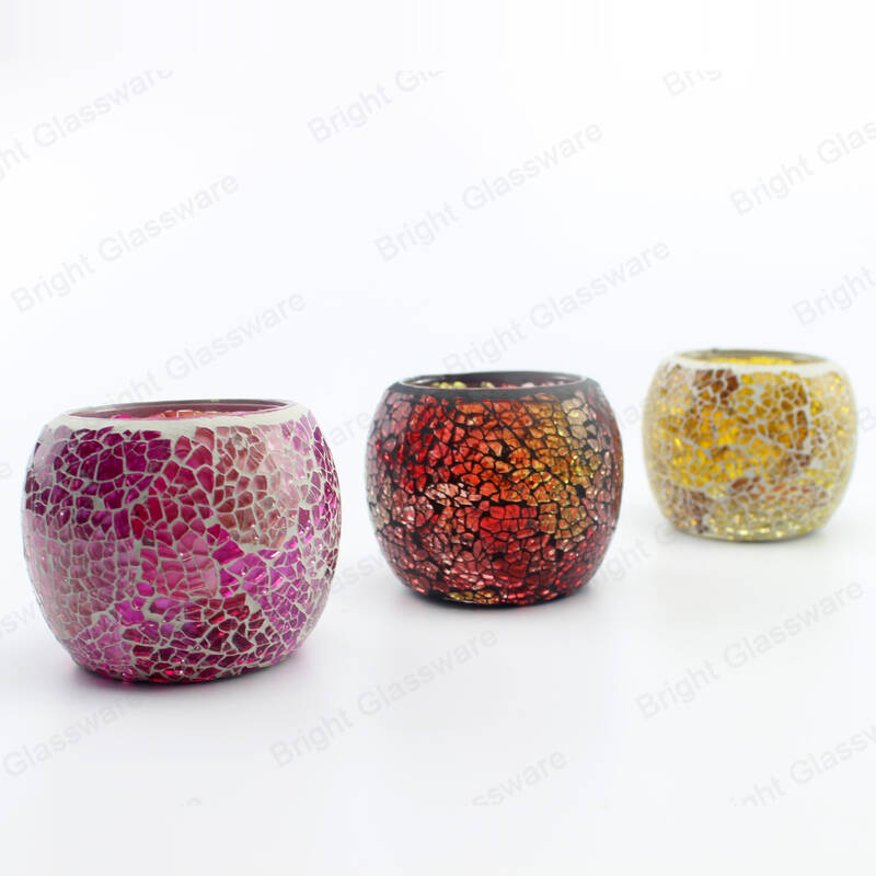 unique couleur mixte romantique en verre de style européen bougeoir en forme de boule mosaïque bocaux de bougies en gros pour mariage et maison