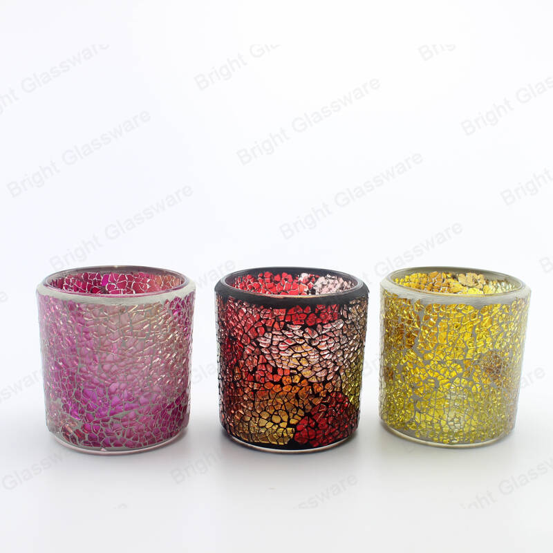 Diy colorido hecho a mano cilindro tealight votivo mosaico vidrio candelabro para la venta