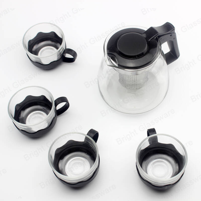 стеклянный чайник и набор чашек с заваркой из нержавеющей стали для посуды