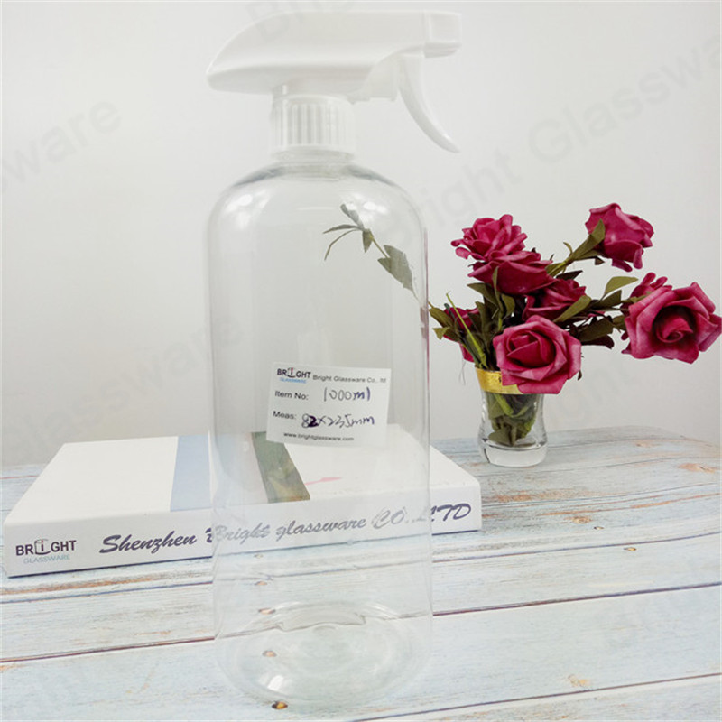 Bouteille en plastique vide et transparente de 1L bon marché avec pompe ou pulvérisateur à gâchette pour shampooing
