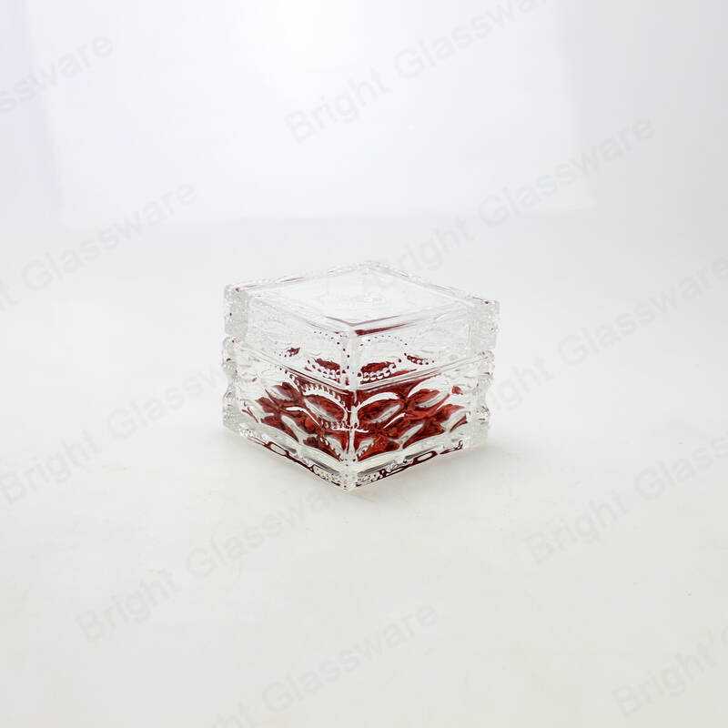 带玻璃盖的小水晶透明方形玻璃糖果罐