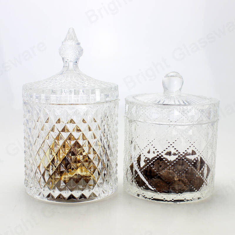 Vintage Crystal Diamond Diamond Candy Bowl Dragee Biscuit Package Pots en verre avec couvercle dôme