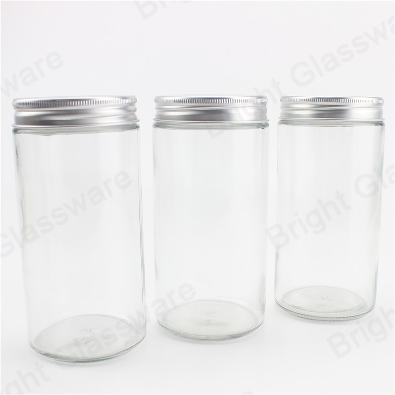 Confiture Honey Beans Snacks Airtight Transparent Glass Storage Bottle Cylinder Mason Jar avec couvercle à vis en aluminium