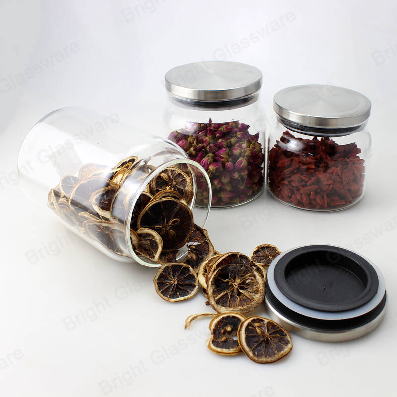 Pots de rangement hermétiques en verre borosilicaté à large bouche avec couvercle de joint en caoutchouc étanche