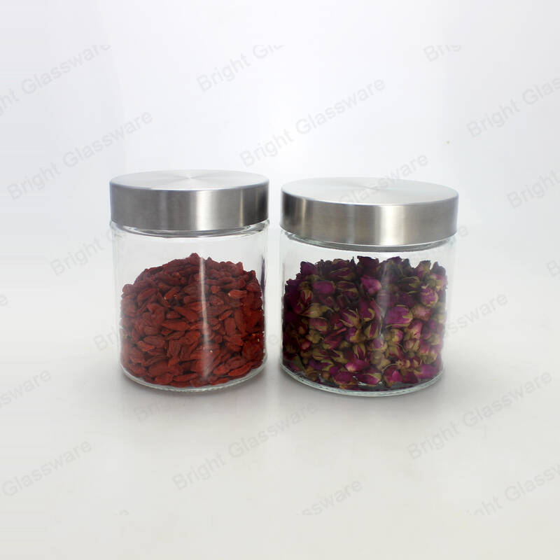 Cylindre Pots de stockage en verre de biscuits au café au sucre scellés avec couvercles en métal