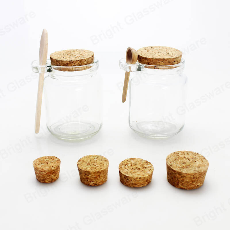 8oz 250ml Transparent Food Storage Container Glass Jar avec couvercle en liège et cuillère pour fruits secs, épices, sucre