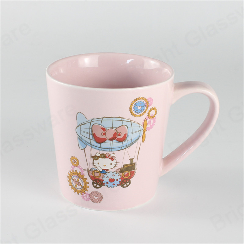Китай Поставщик Печать Kitty Cat Фарфоровая чашка Розовая керамическая кружка для рождественского подарка